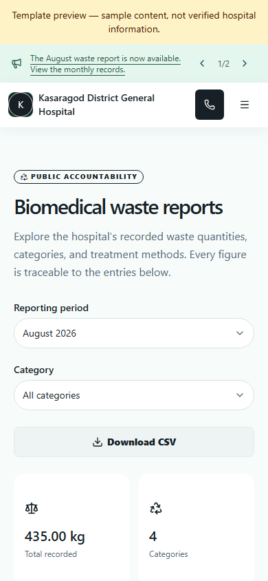 Light-theme mobile waste report with sample quantities and categories